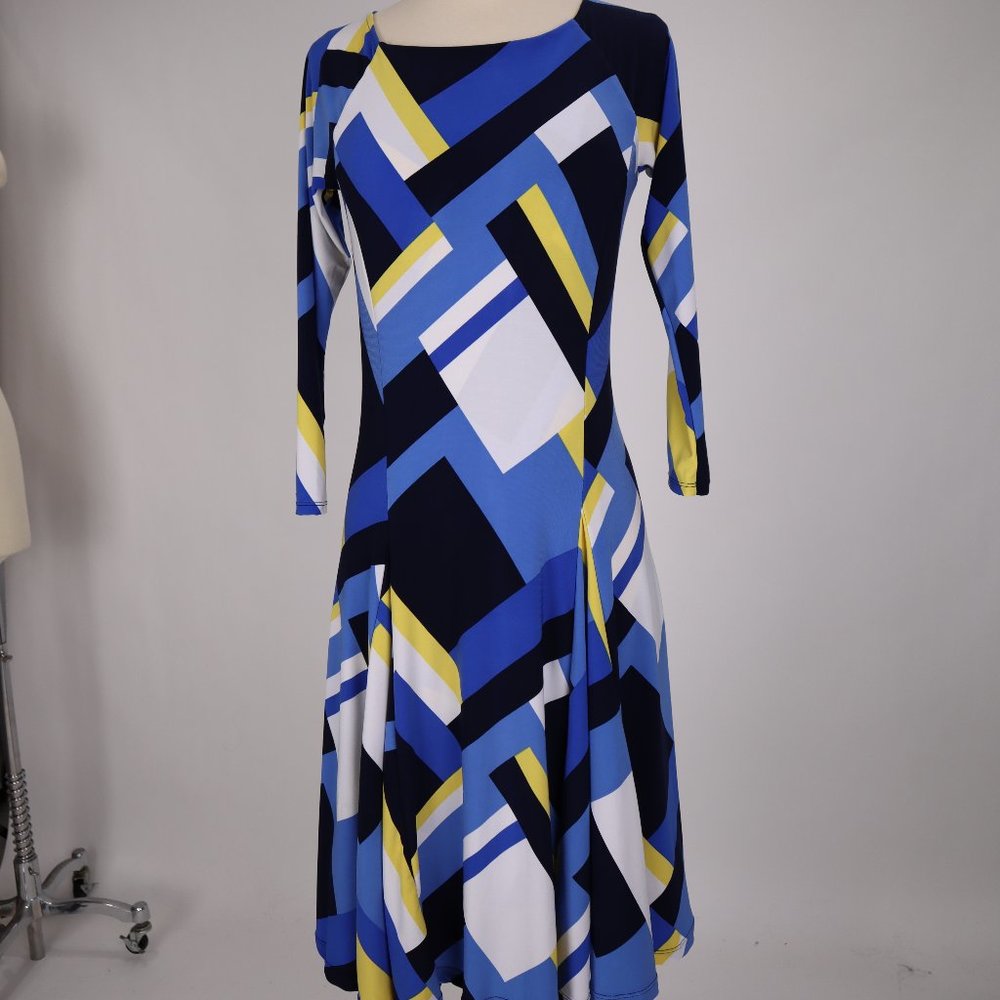Vintage Ralph Lauren Nautical Geometric Abstract Shift Ruffled Party Dress Tunic